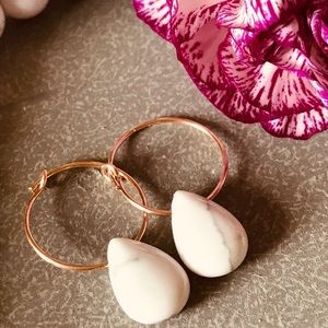 Rose gold Howlite gemstone hoop earrings